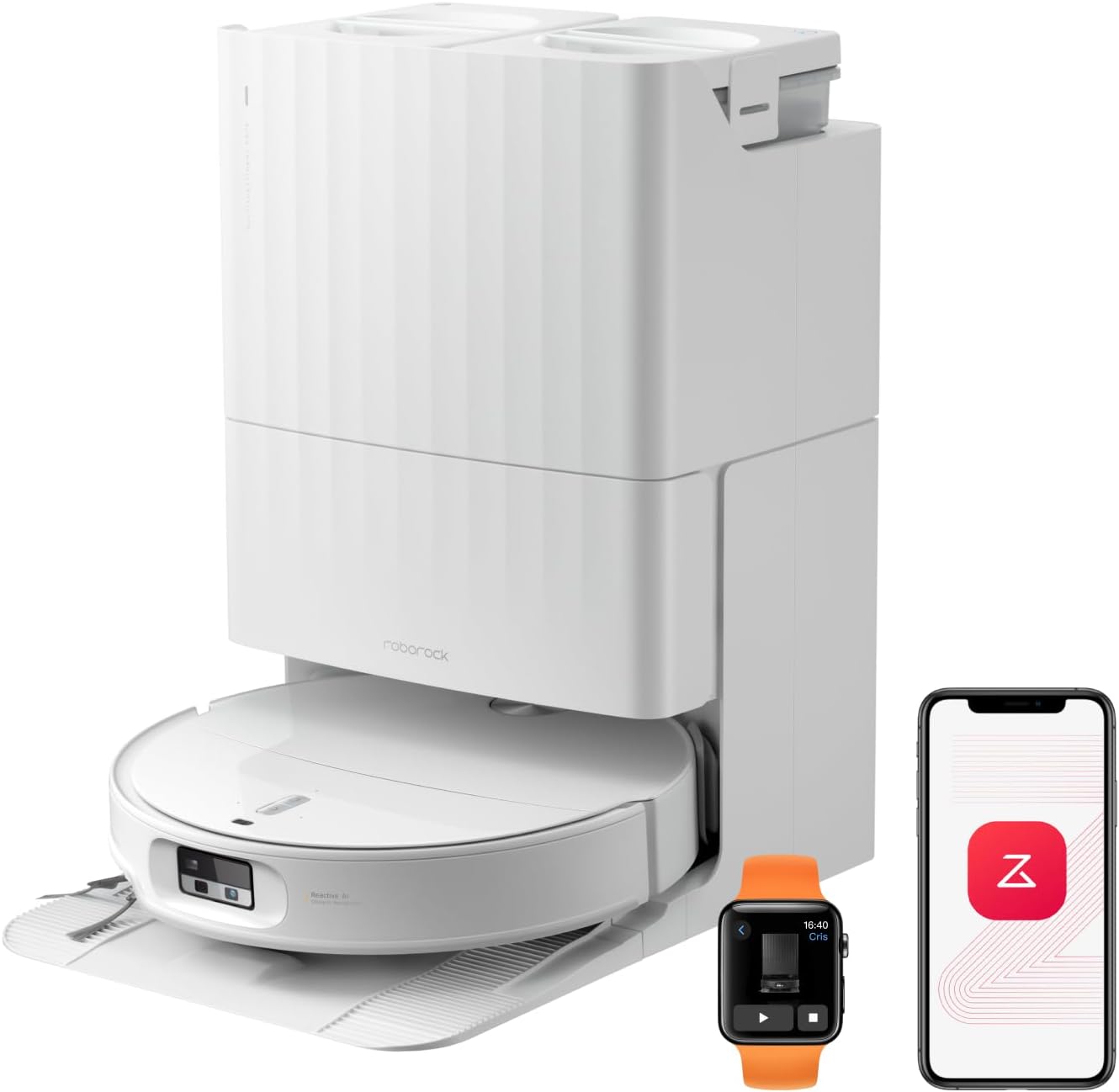 Station et robot Roborock Qrevo Edge 2 avec application et montre connectée